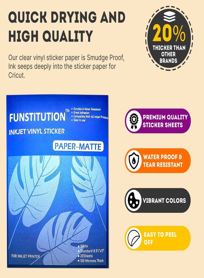 FUNSTITUTION 20 Premium Printable Vinyl Sticker Paper - 8.5x11 inches Matte Decal Waterproof Vinyl Sticker Paper - Image 2